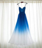 Blue White Ombre Long Bridesmaid Dress,A-line Sweetheart Chiffon Prom Dresses HZ0509