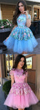 Floral Prints Tulle Short Sleeves A Line Charming Homecoming Dresses HZ0509
