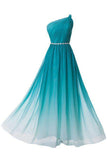 One Shoulder Long Chiffon Prom/Evening Dress Bodice with Beaded Belt HZ0509