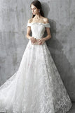 White Off the Shoulder Lace A Line Wedding Dress HZ0509