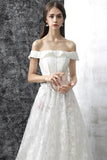 White Off the Shoulder Lace A Line Wedding Dress HZ0509