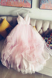 spaghetti straps v neck tulle pink prom/evening dress, pink tulle bridal dress HZ0509