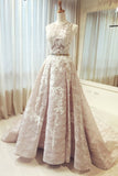 round neck lace long sleeveless prom dress,pretty wedding dress HZ0509