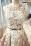 round neck lace long sleeveless prom dress,pretty wedding dress HZ0509