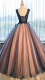 tulle v-neck applique A-line long evening dresses ,ball gown prom dress HZ0509