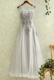 tulle round neck a line lace applique see-through long prom/evening dresses HZ0509