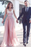 Appliques Sleeveless Pink Floor-Length A-Line Prom Dresses/Evening Gown HZ0509