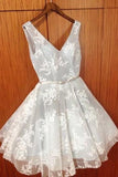 Lace Homecoming Dress,A-Line V-Neck Short Party Dresses HZ0509