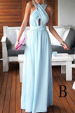 V-neck Chiffon Floor-length Ruffles Blue Backless Sexy Prom Dresses HZ0509