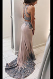 Appliqued 2 Pieces Mermaid Sweep Train Prom Dresses,Senior Prom 2017 Dress HZ0509