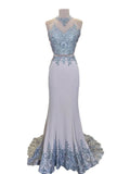 Appliqued 2 Pieces Mermaid Sweep Train Prom Dresses,Senior Prom 2017 Dress HZ0509
