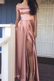 Pink Long Slit Elegant off the shoulder Prom Dress, Long Evening Women Formal Dresses HZ0509