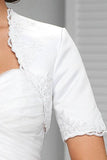 Appliqued Short Sleeve Satin Bridal Shrug, Satin Short Sleeves Wedding Jacket HZ0509