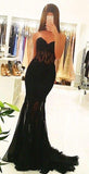 Sweetheart Mermaid Sexy Lace Prom Dress,Long Black Evening Dresses HZ0509