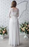 Long Half Sleeve Chiffon Wedding Dress,Lace Beach Floor-Length Bridal Dress HZ0509