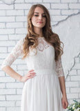 Long Half Sleeve Chiffon Wedding Dress,Lace Beach Floor-Length Bridal Dress HZ0509