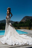 V-Neck Sleeveless Mermaid Backless Lace Pocket Wedding Dress With Court Train HZ0509