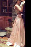 Neck Two Piece Pink Taffeta Long Beading Sexy Prom Dresses,2 Pieces Split Evening Dress HZ0509