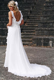 White V-neck Chiffon Ruffles Sleeveless Wedding Dress Bridal Gowns HZ0509