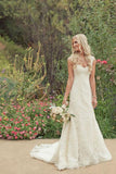 Ivory Trumpet Mermaid Court Train Lace Country Wedding Dress HZ0509