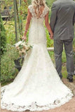 Ivory Trumpet Mermaid Court Train Lace Country Wedding Dress HZ0509