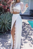 Two Pieces White Slit Prom Dresses,Fashion Sexy Long Evening Party Dress HZ0509
