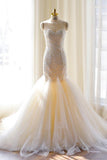 Tulle Mermaid Lace Appliques Sweetheart Wedding Dress With Count Train HZ0509