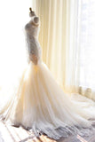 Tulle Mermaid Lace Appliques Sweetheart Wedding Dress With Count Train HZ0509