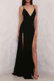 High Slit Black Open Back Prom Dresses, Elegant Long Black Woman Evening Gown HZ0509
