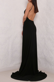 High Slit Black Open Back Prom Dresses, Elegant Long Black Woman Evening Gown HZ0509