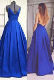 Blue Backless Sexy A Line Long Simple Ball Gown Spaghetti Strap Prom Dresses HZ0509