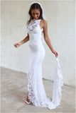 High Neckline Lace Backless Mermaid Wedding Dresses With Court Train HZ0509