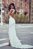 High Neckline Lace Backless Mermaid Wedding Dresses With Court Train HZ0509
