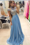 Blue Long Beading High Neck Sparkly Cute Prom /Evening Dresses HZ0509