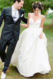 Straps Floor-Length White A Line Wedding Dress With Lace Top HZ0509