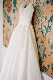 Straps Floor-Length White A Line Wedding Dress With Lace Top HZ0509