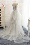 Strapless Long Tulle A Line Wedding Dresses with Beading HZ0509