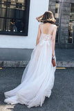 Tulle White Lace Beach Long Backless A Line Wedding Dresses HZ0509