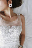 Tulle White Lace Beach Long Backless A Line Wedding Dresses HZ0509