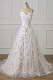 A Line Floral Appliques Pleated Off White Prom Dresses Evening Dress HZ0509