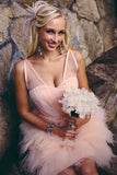 Length Blush Colored Layered Tulle Short Ruffles Wedding Dresses HZ0509