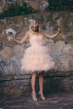 Length Blush Colored Layered Tulle Short Ruffles Wedding Dresses HZ0509