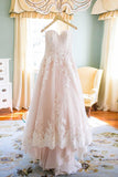 Sweetheart A Line Blush Wedding Dress with White Lace HZ0509