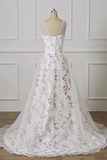 A Line Floral Appliques Pleated Off White Prom Dresses Evening Dress HZ0509