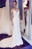 Off the shoulder Mermaid Long Wedding Dress with Brush Train HZ0509