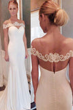 Off the shoulder Mermaid Long Wedding Dress with Brush Train HZ0509