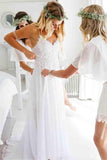 Strap White Chiffon Lace Appliqued V-neck Summer Beach Wedding Dresses HZ0509