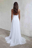 Strap White Chiffon Lace Appliqued V-neck Summer Beach Wedding Dresses HZ0509