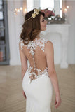 Mermaid Sleeveless Lace Chapel Train Wedding Dress With Appliques HZ0509