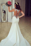 Mermaid Sleeveless Lace Chapel Train Wedding Dress With Appliques HZ0509